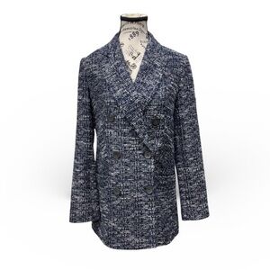Express Double Breasted Tweed Blazer Navy Blue and White  NWOT